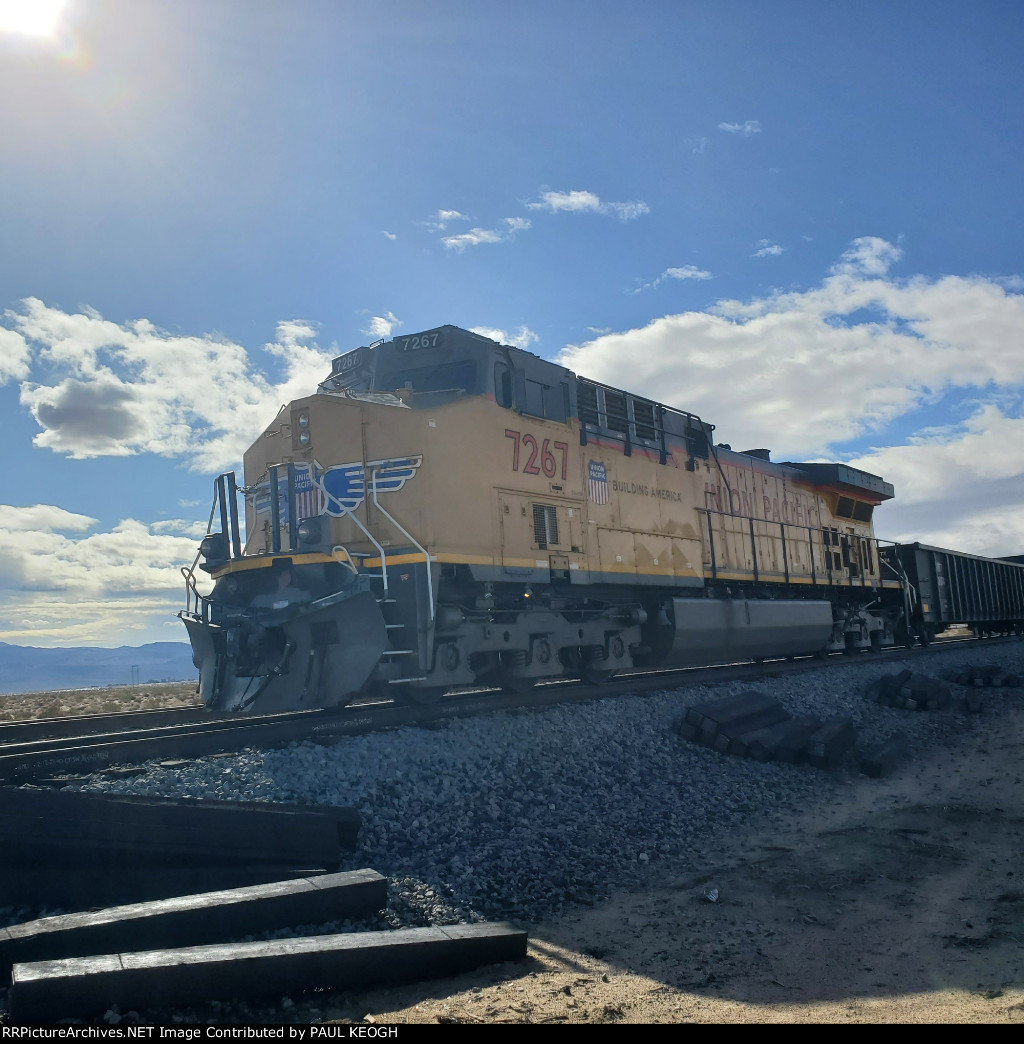 UP 7267 A Brand New Rebuilt C44ACM Sits Tied Down East of The UP Yermo Yard, California. 